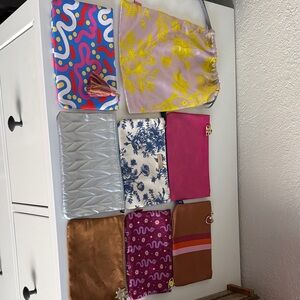 Assorted Colorful Clutch & ipsy bag Lot - Pink, Yellow, Silver, Blue, Brown